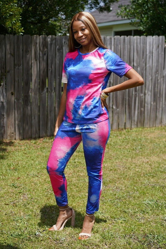 Tie Dye Pink and Blue 2 Piece Set:Mask included