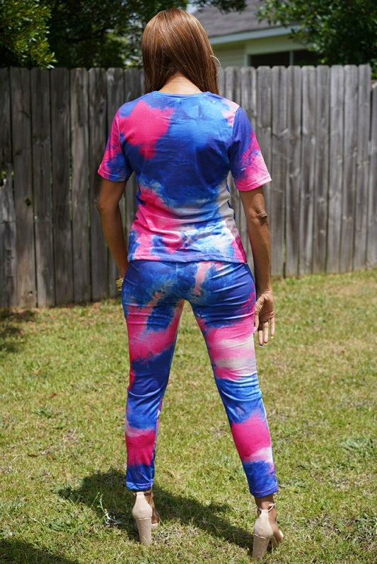 Tie Dye Pink and Blue 2 Piece Set:Mask included