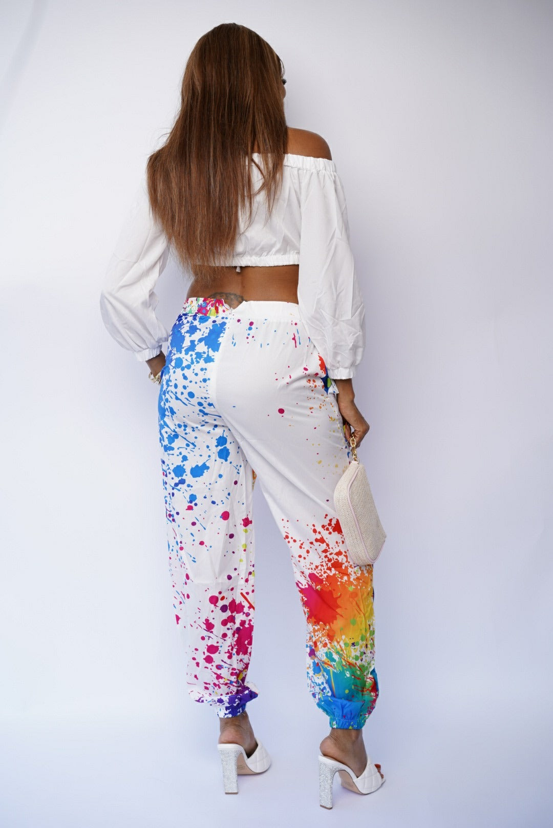 Off the Shoulder Lip Print Pants Set