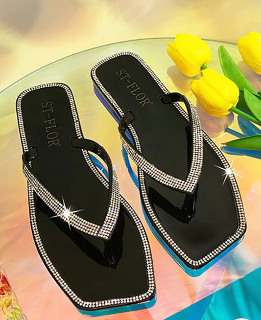 Studded Square Toe Flip Flops