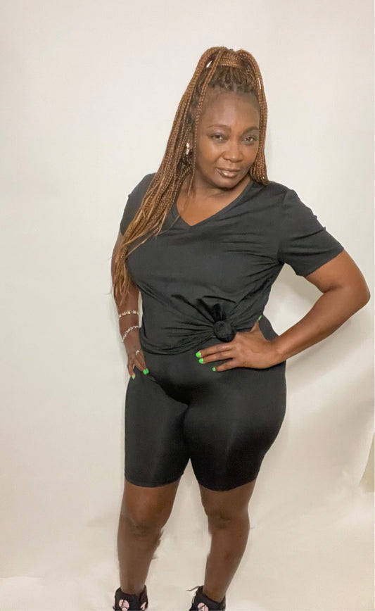 Plus Size Black Biker Short Set