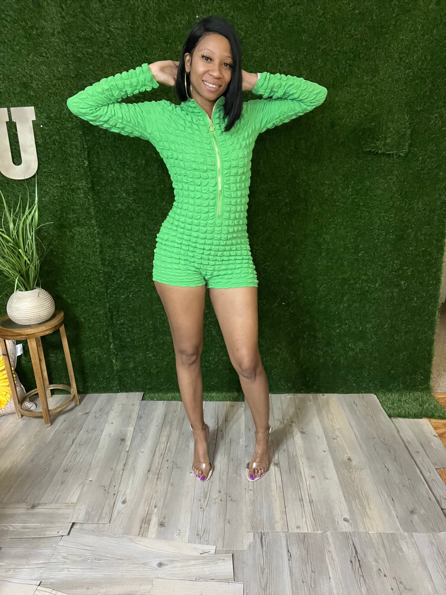 Popcorn Long sleeve Deep Mint Romper