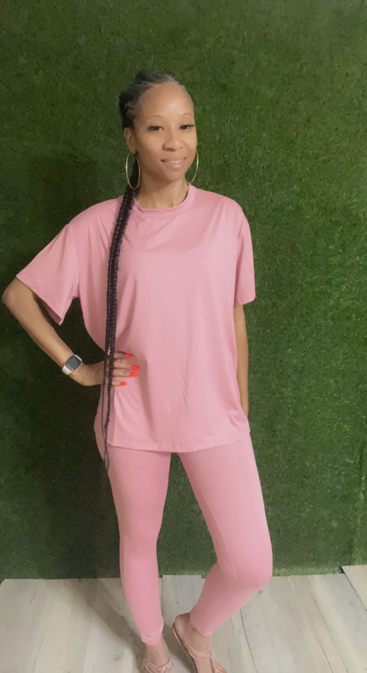 Oversized Pink T-shirt & Leggings Set