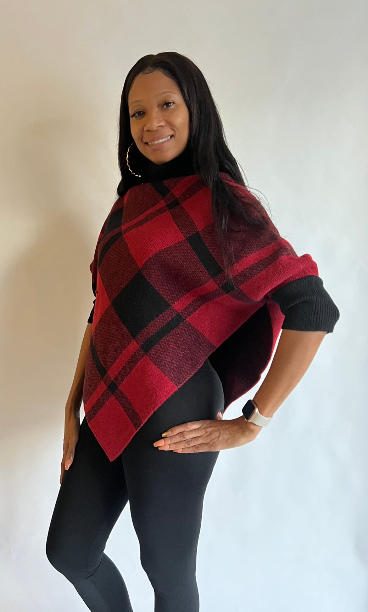 Red and Black Poncho Sweater