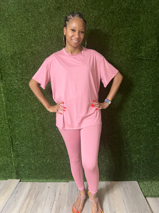 Oversized Pink T-shirt & Leggings Set