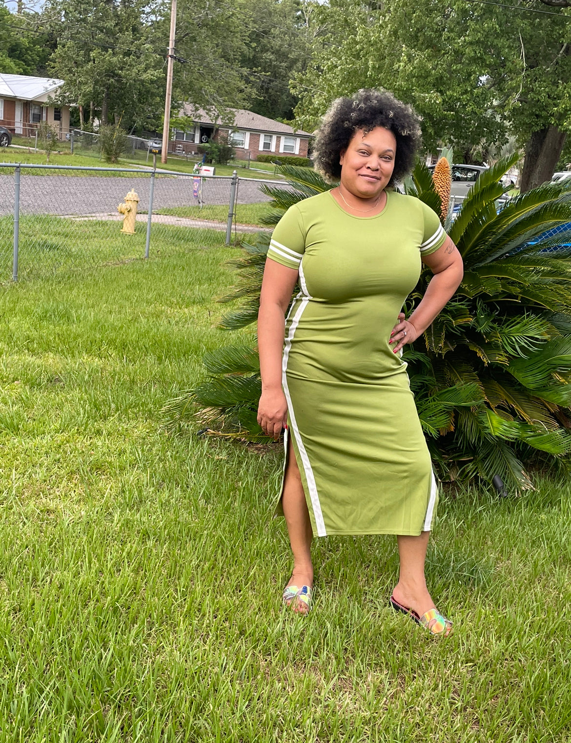 Plus Size Green Striped Maxi