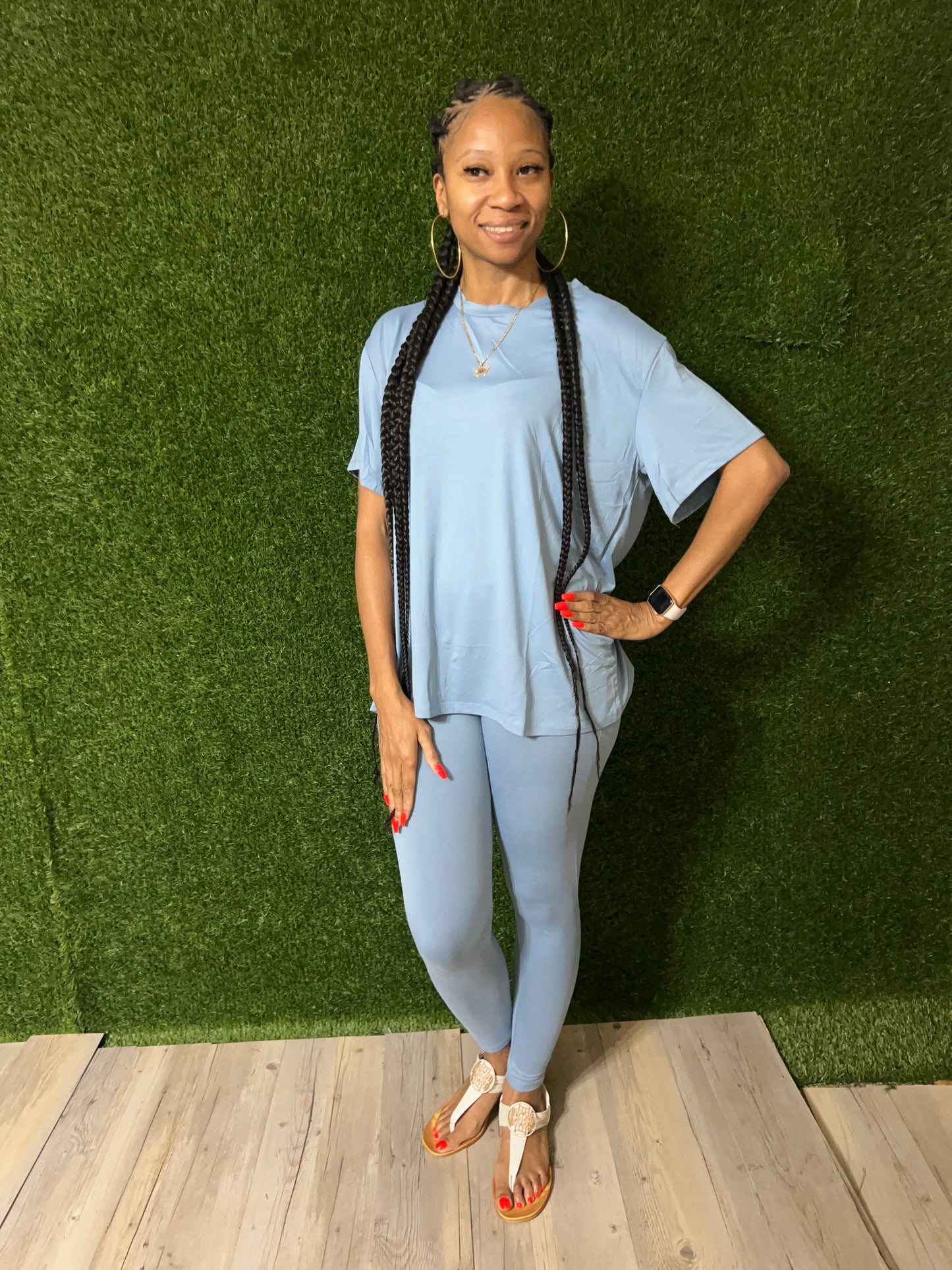 Oversized Light Blue T-shirt & Leggings Set