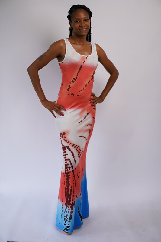 Tie Dye Sleeveless Maxi Dress