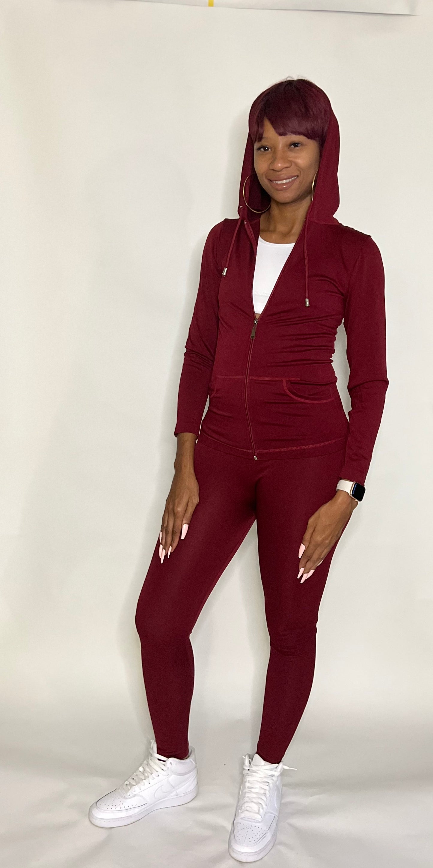 BURGUNDY SEAMLESS JACKET AND LEGGINGS SET