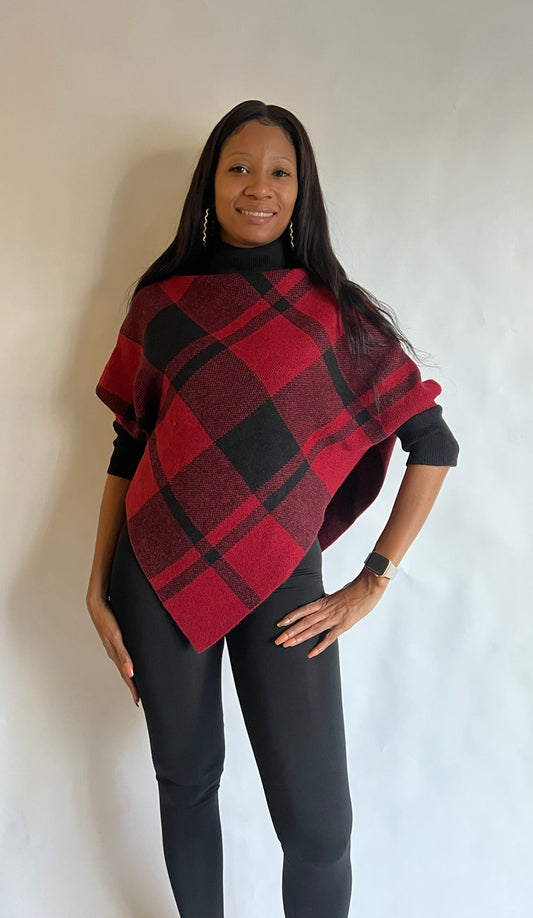 Red and Black Poncho Sweater