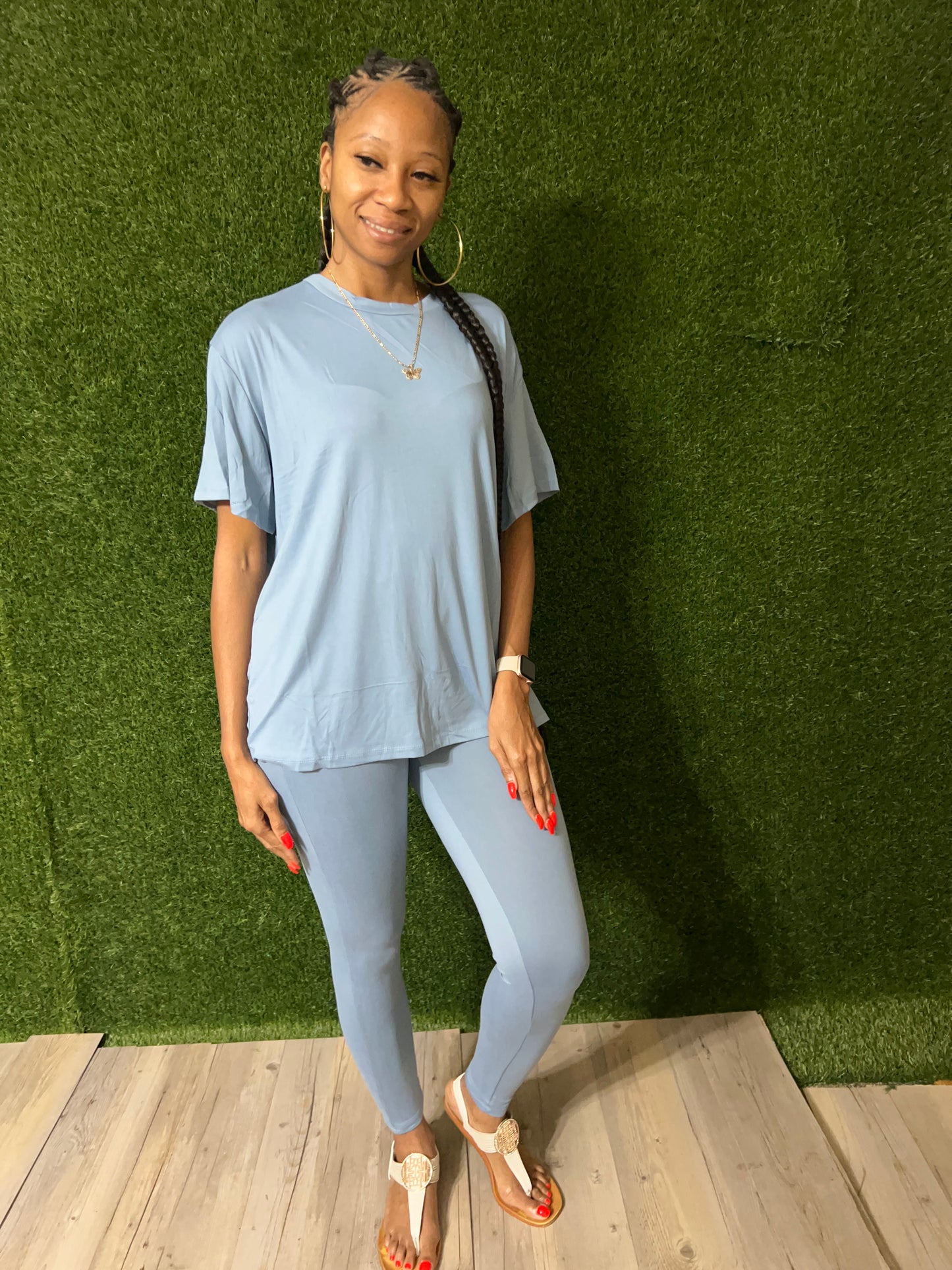 Oversized Light Blue T-shirt & Leggings Set