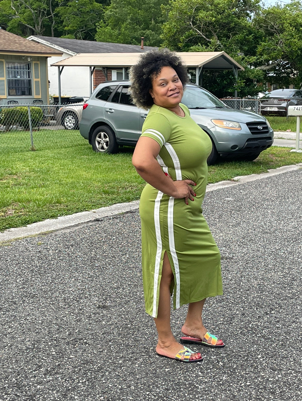 Plus Size Green Striped Maxi