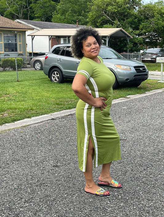 Plus Size Green Striped Maxi