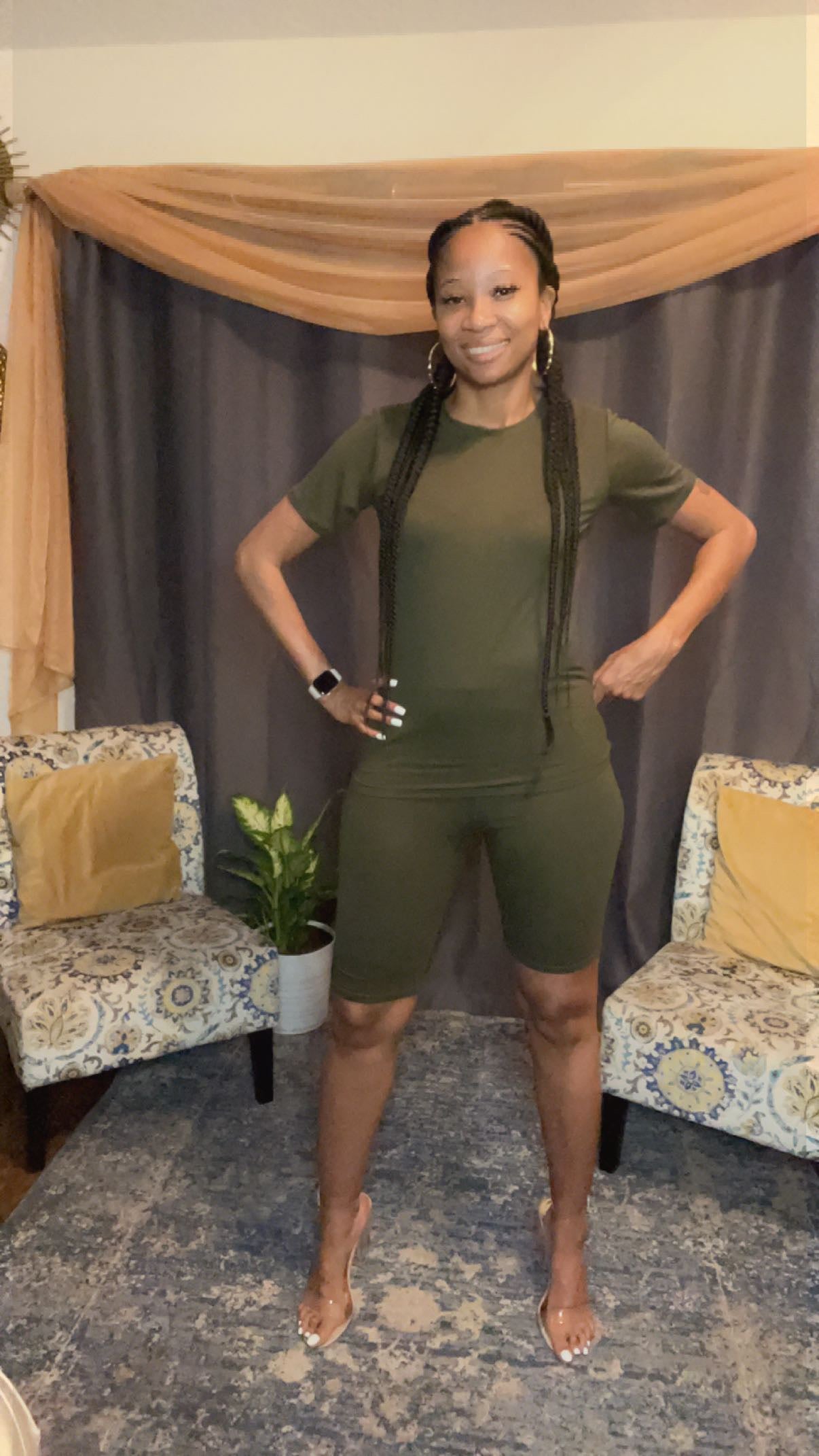 Olive Green Biker Short Set