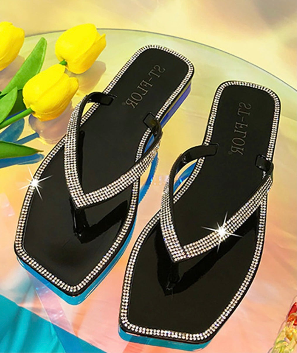 Studded Square Toe Flip Flops