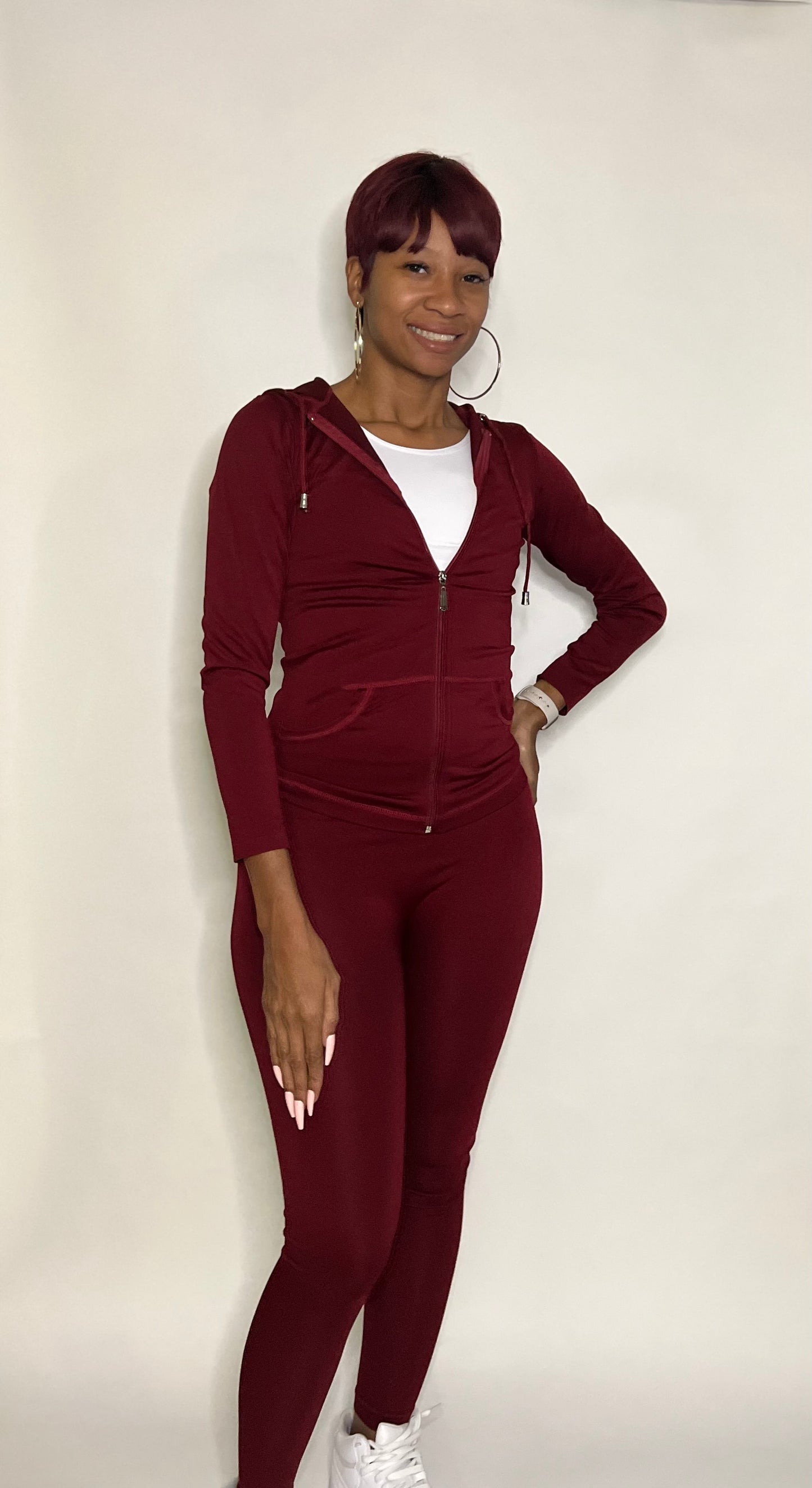 BURGUNDY SEAMLESS JACKET AND LEGGINGS SET