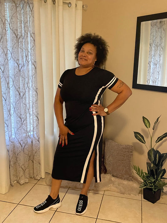 Plus Size Black Striped Maxi