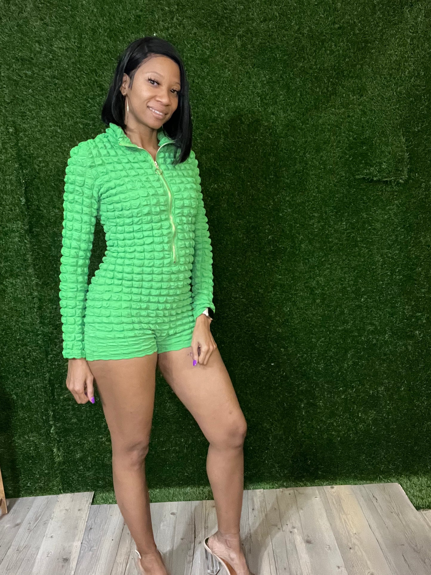 Popcorn Long sleeve Deep Mint Romper