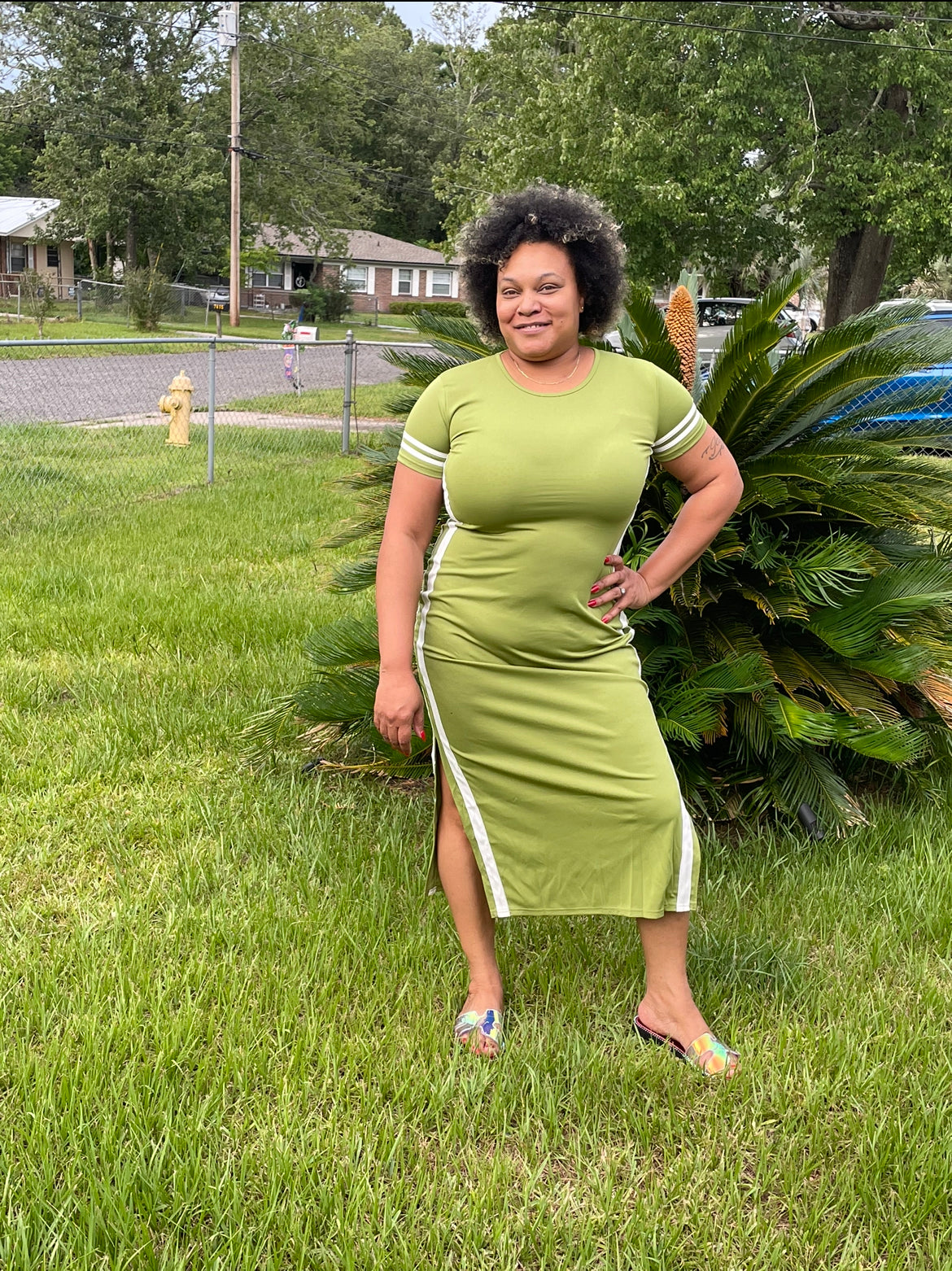 Plus Size Green Striped Maxi