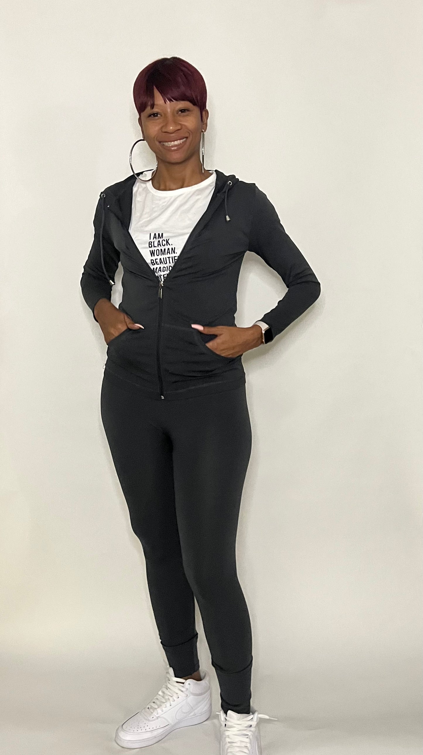 CHARCOAL SEAMLESS JACKET AND LEGGINGS SET