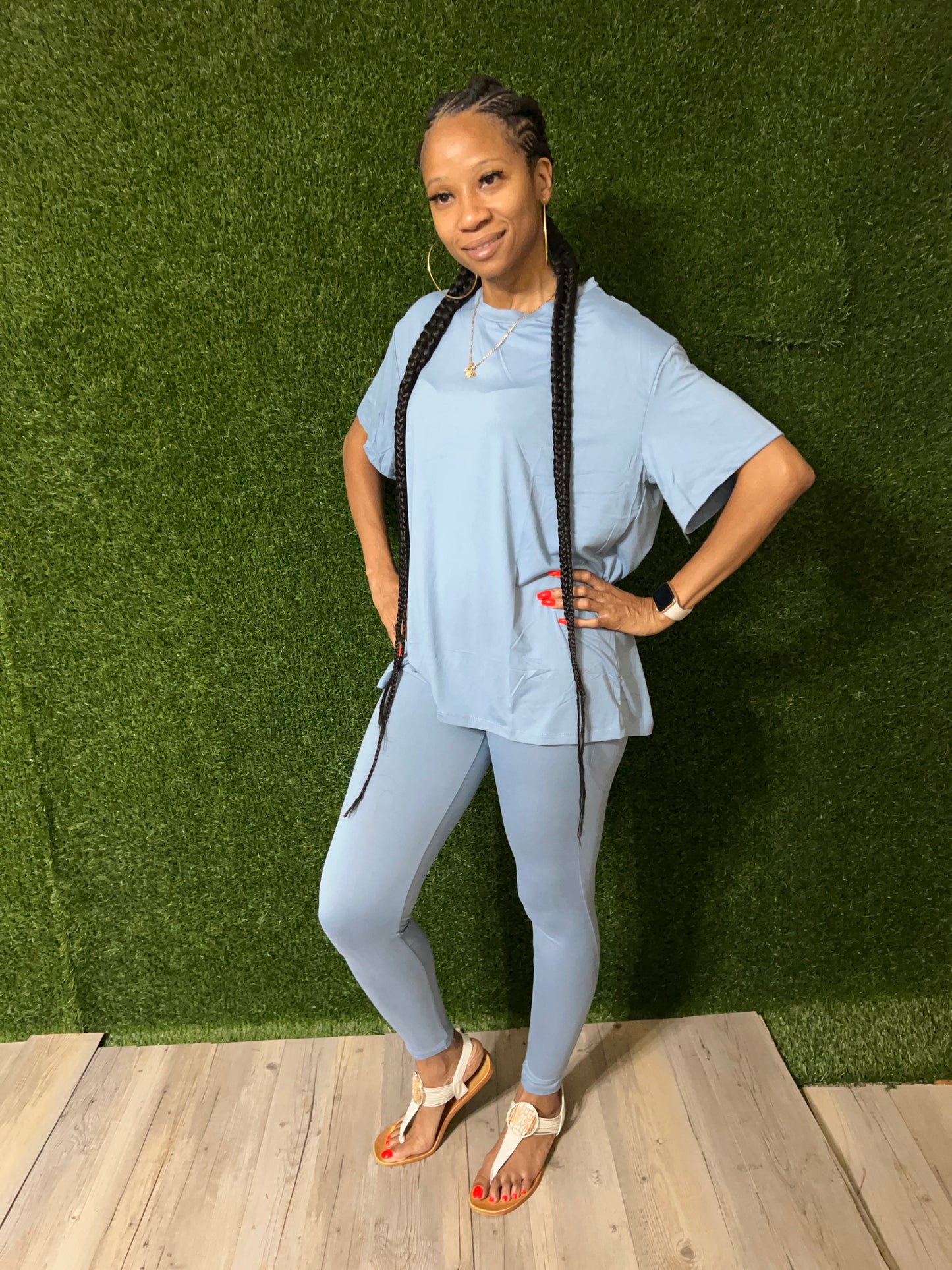 Oversized Light Blue T-shirt & Leggings Set