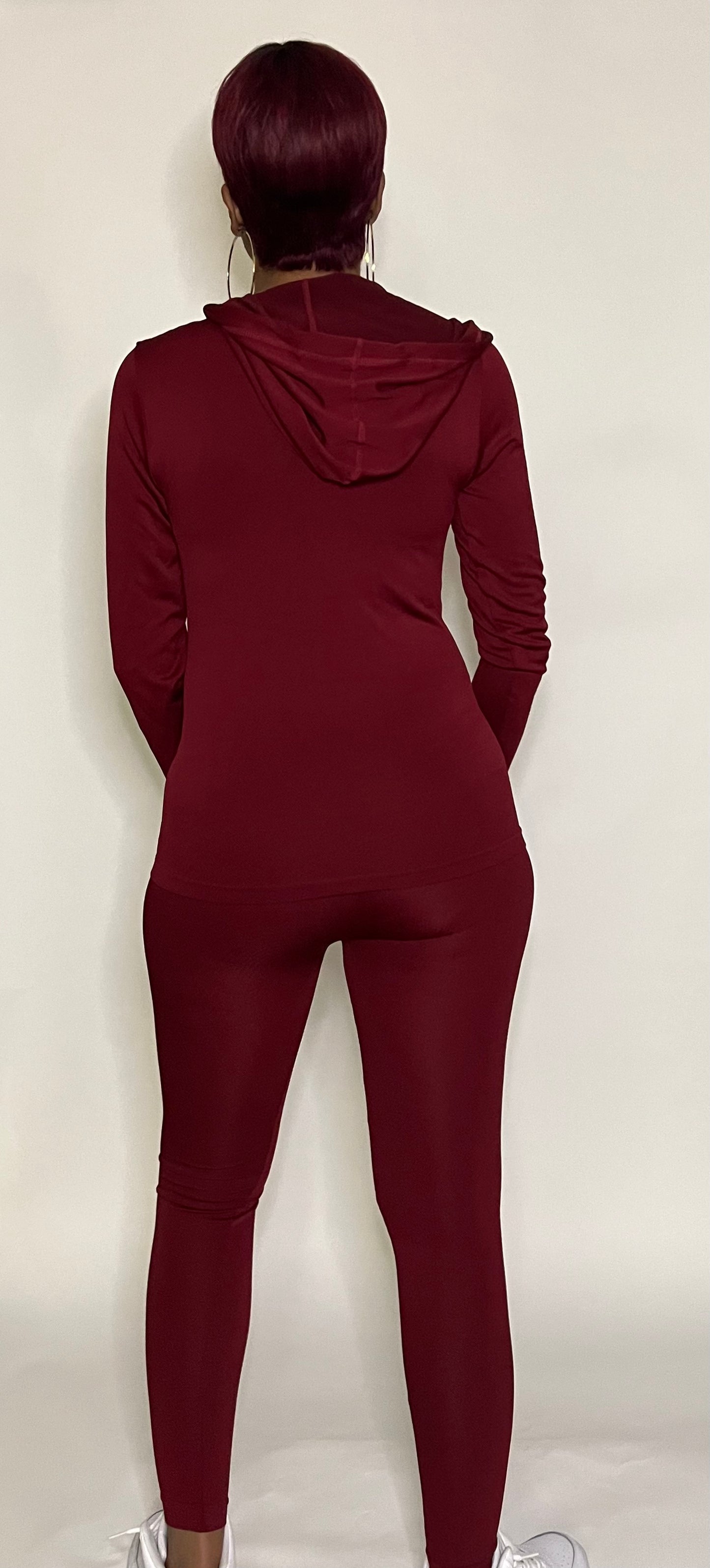 BURGUNDY SEAMLESS JACKET AND LEGGINGS SET