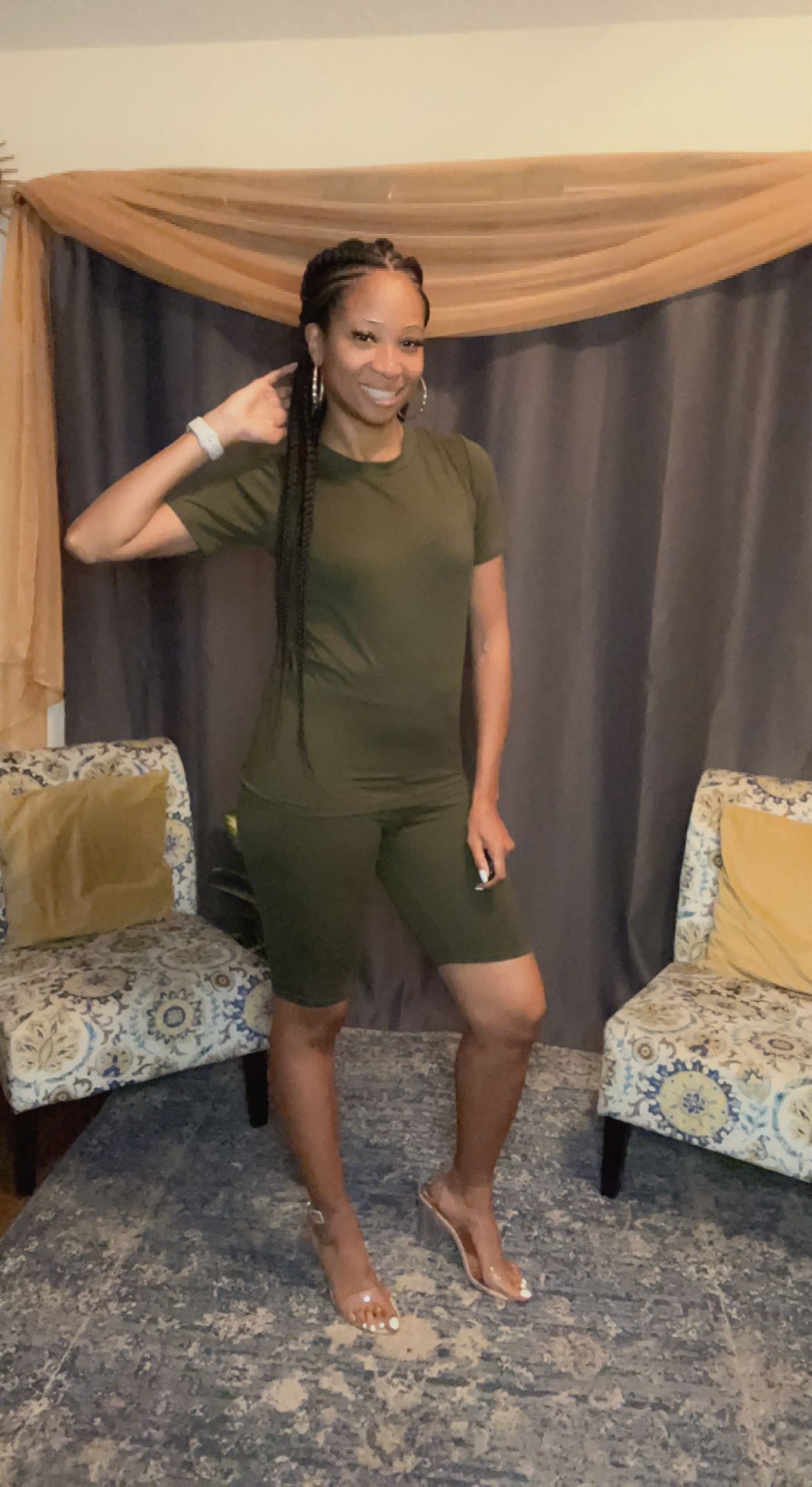 Olive Green Biker Short Set