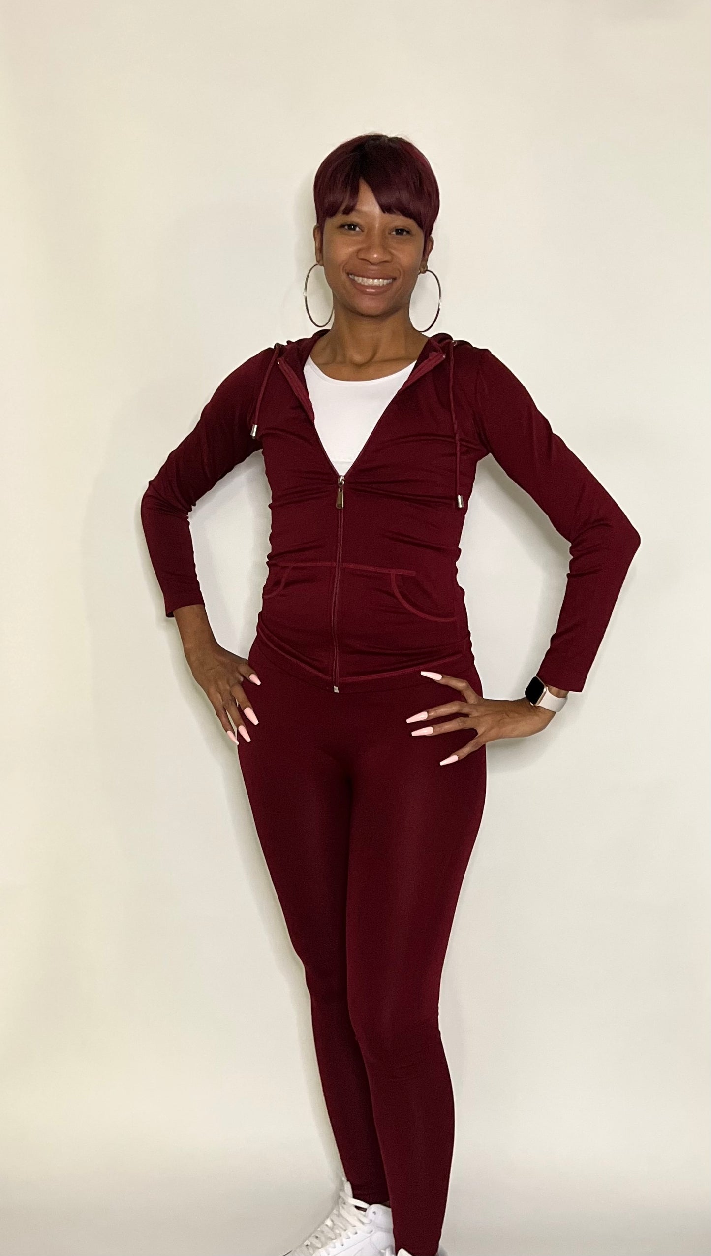 BURGUNDY SEAMLESS JACKET AND LEGGINGS SET