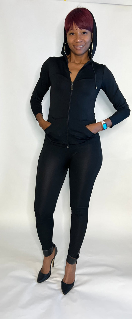 BLACK SEAMLESS JACKET AND LEGGINGS SET