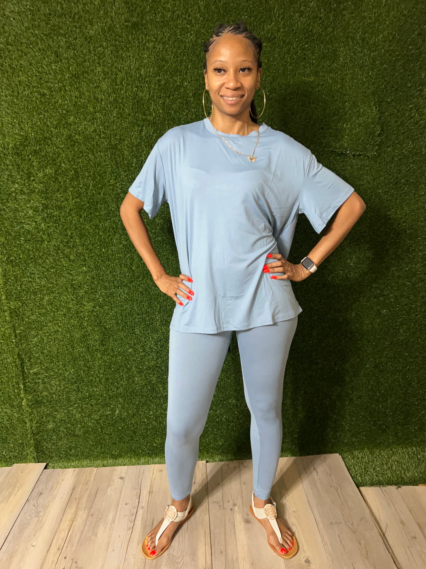 Oversized Light Blue T-shirt & Leggings Set